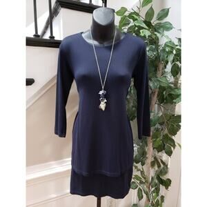 Susana Monaco Women's Navy Nylon Lined Long Sleeve Round Neck Shift Dress Size S